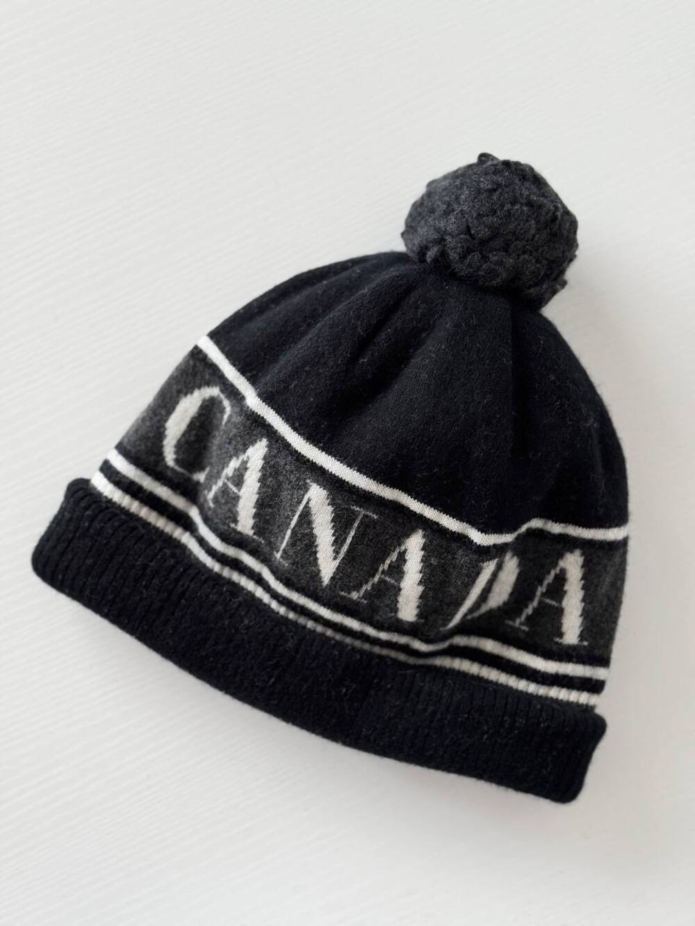 Canada Goose Logo Beanie Pom Toque Wool Blend